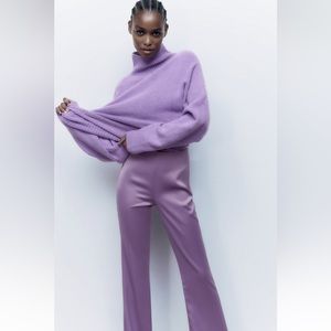 ZARA LILAC FLARED SATIN EFFECT PANTS